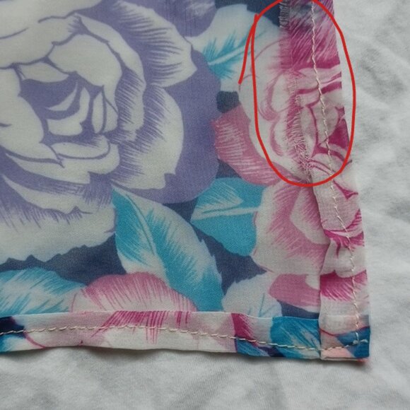 Vintage Handmade Sheer Pink Blue Purple & White Womens Floral Scarf, 23"x31" - Picture 8 of 11